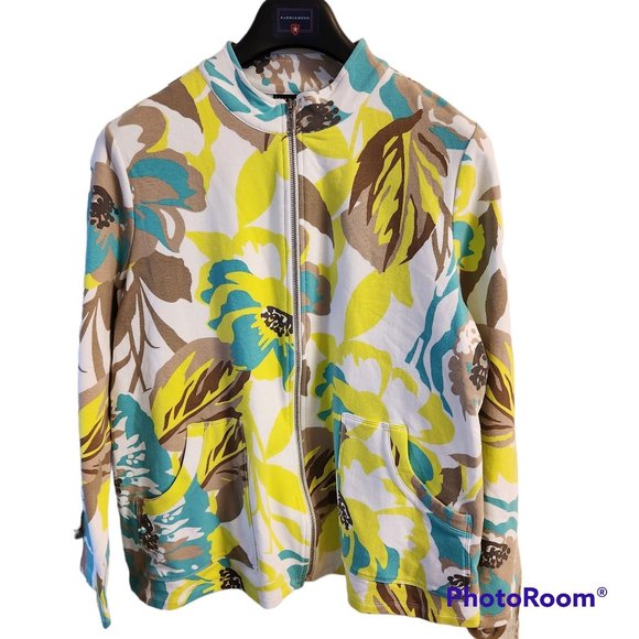 Susan Graver Weekend Jacket Size L 95% Cotton 5% Spandex Stretchy Full Zip Close - Picture 1 of 9